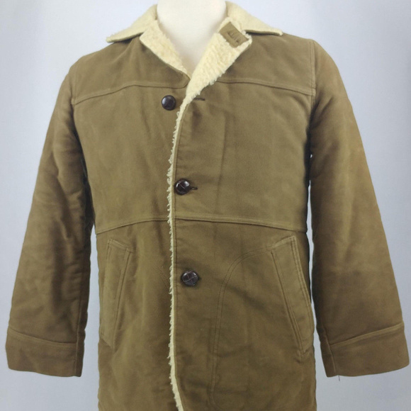 Vintage Airman Mens Barn Coat Tan Suede Wool Small - Picture 1 of 8